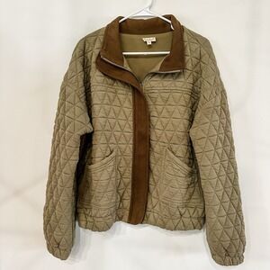 Women's Olive Bomber Jacket Hem & Thread Large Fall Coat